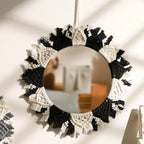 Miroir macramé deux couleurs noir et blanc