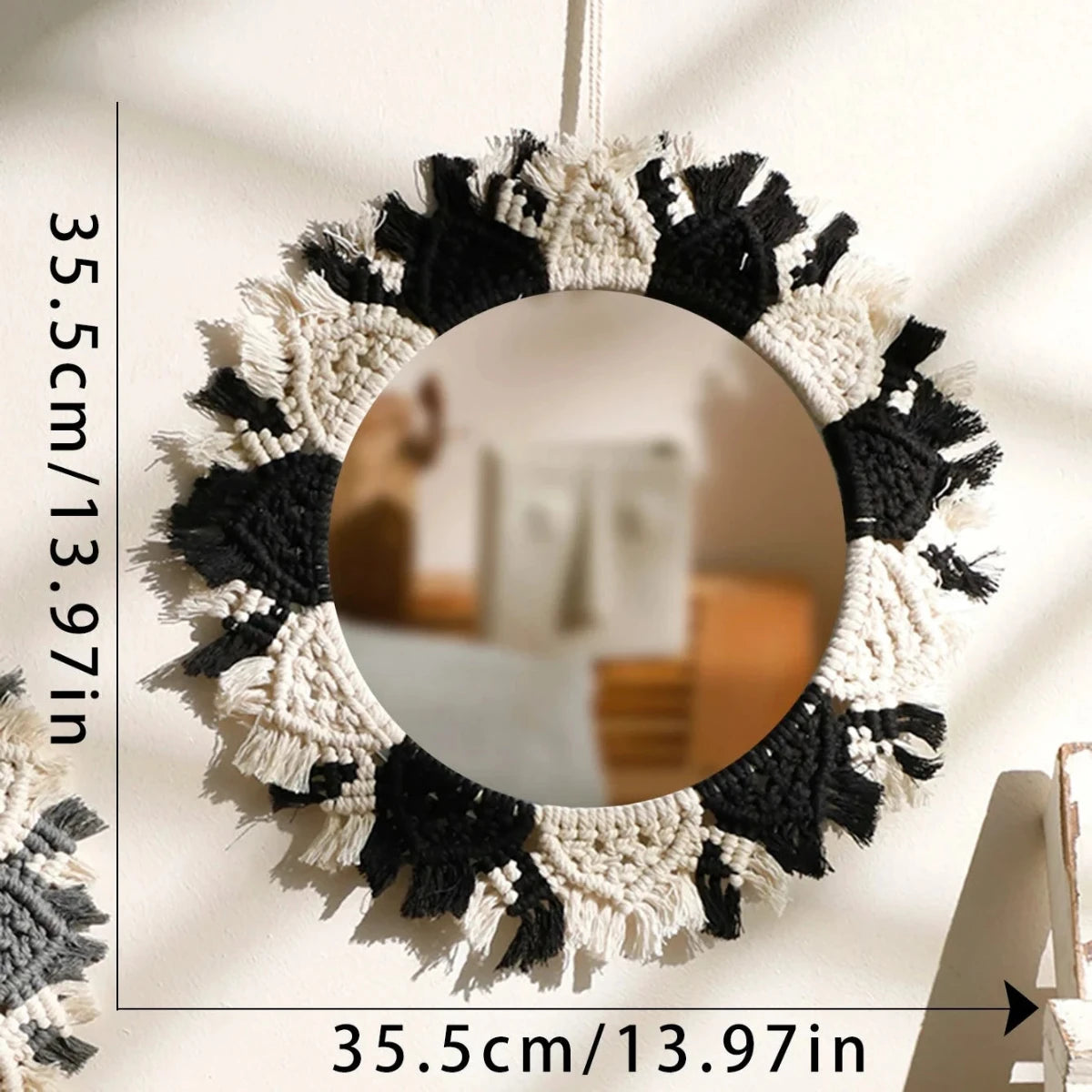 Dimensions du miroir macramé deux couleurs noir