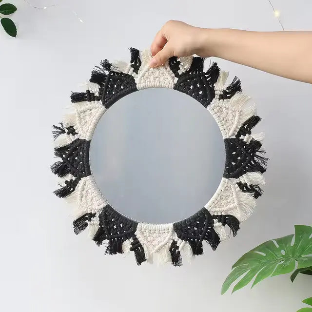 Miroir macramé deux couleurs noir