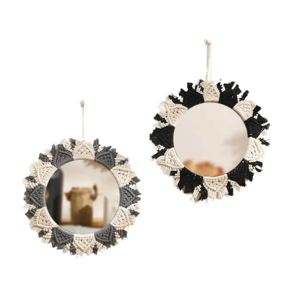 Miroir macramé deux couleurs