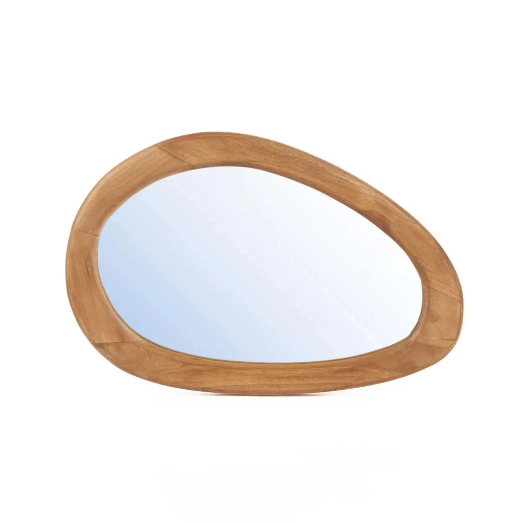 Miroir mural asymétrique en bois de teck naturel – 40x60 cm