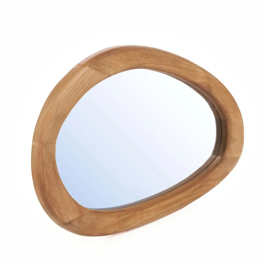 Miroir mural asymétrique en bois de teck naturel – 40x60 cm