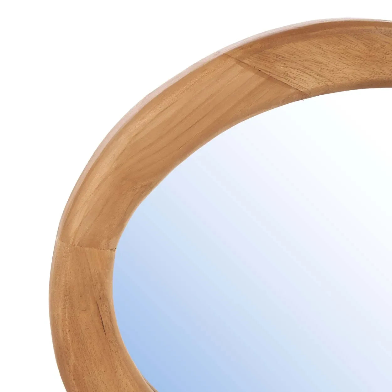 Miroir mural asymétrique en bois de teck naturel avec cadre rond 40x60 cm