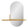Miroir mural ovale moderne en bois clair avec étagère intégrée 92x15 cm