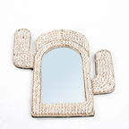 Miroir mural cactus en coquillages cauris blancs, 40x38 cm, beige tressé