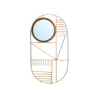 Organisateur de bijoux mural doré avec miroir ovale et accents géométriques