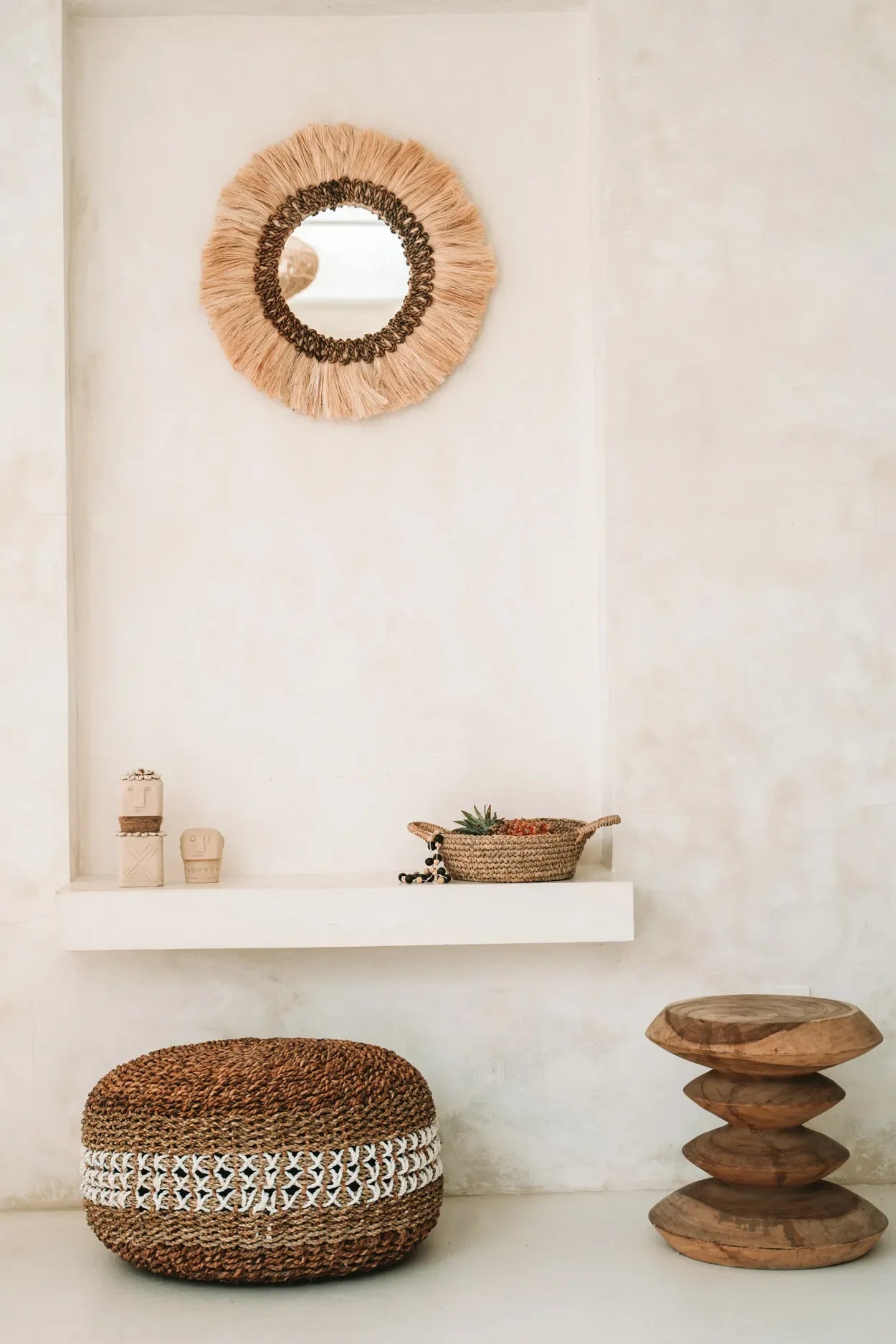 Miroir mural en herbe naturelle ronde 60 cm