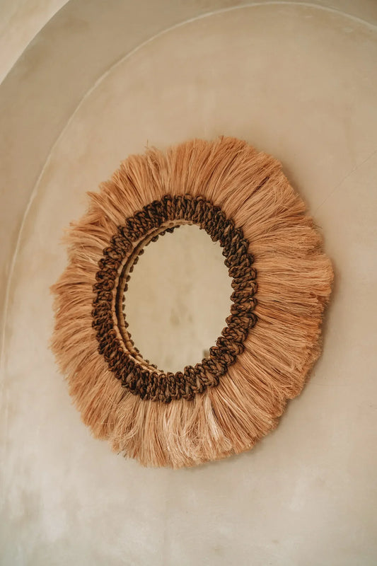 Miroir mural en herbe naturelle ronde 60 cm