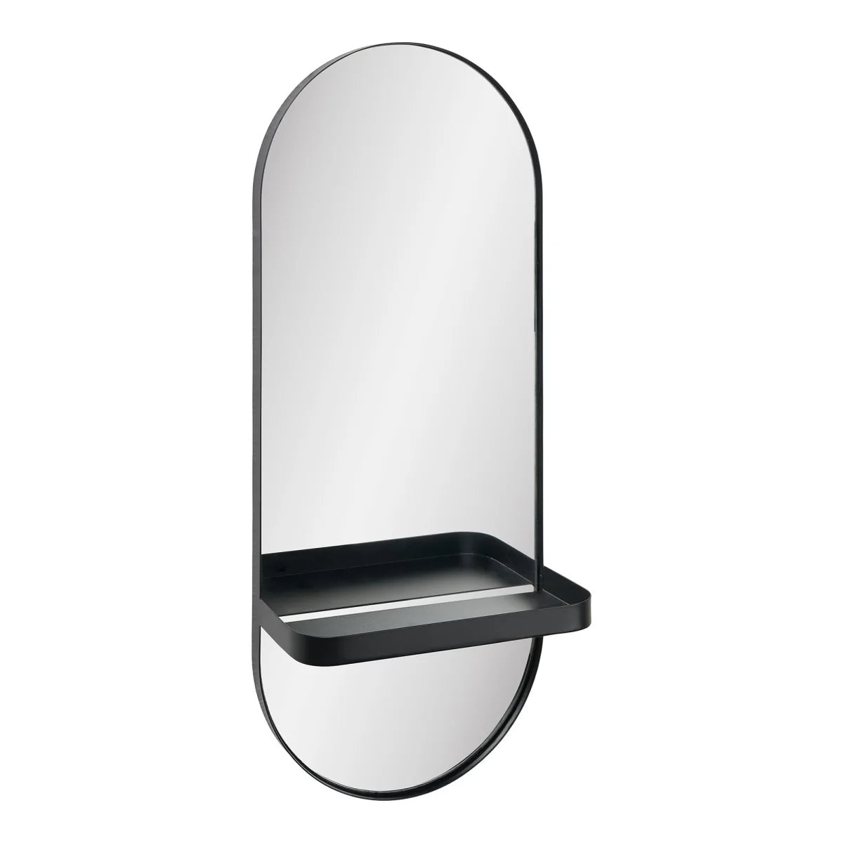 Miroir mural noir en métal avec étagère intégrée, design moderne 25x12 cm