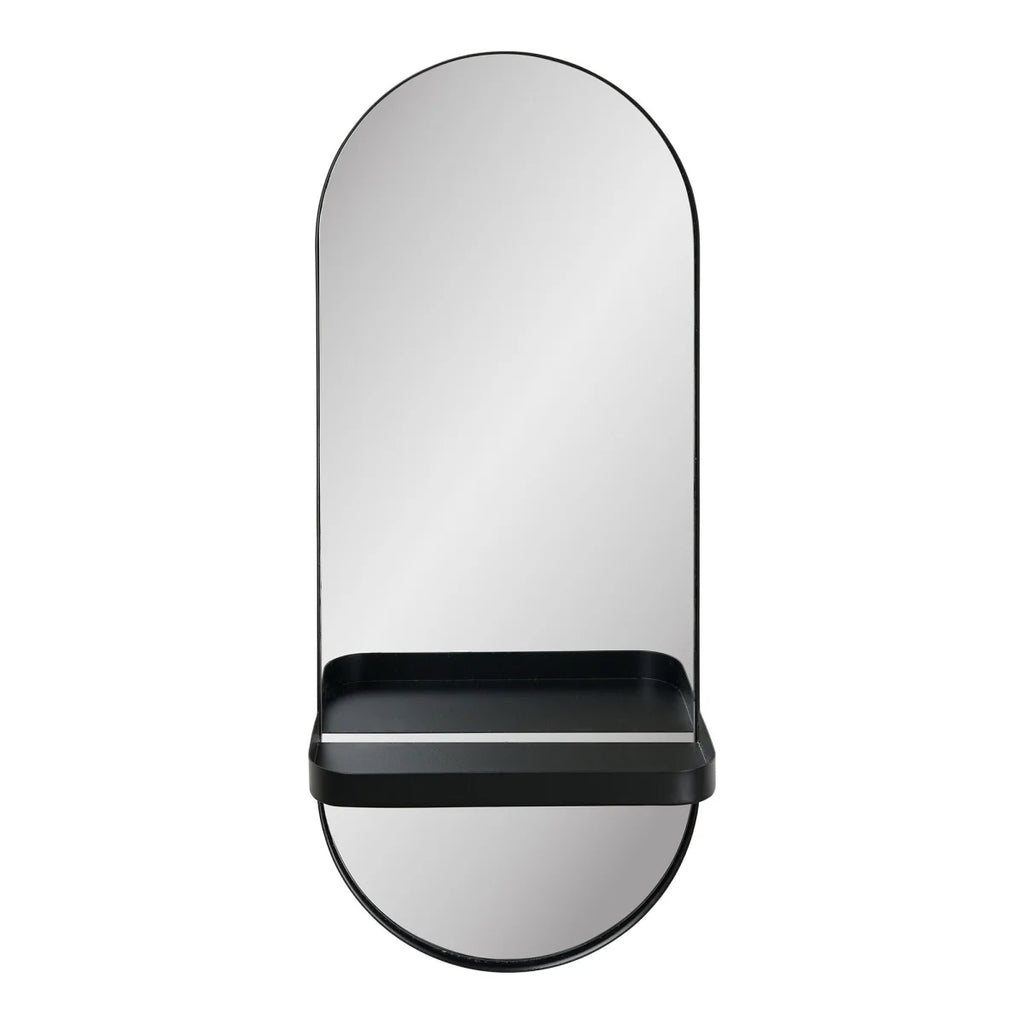 Miroir mural noir ovale en métal avec étagère intégrée 25x12 cm