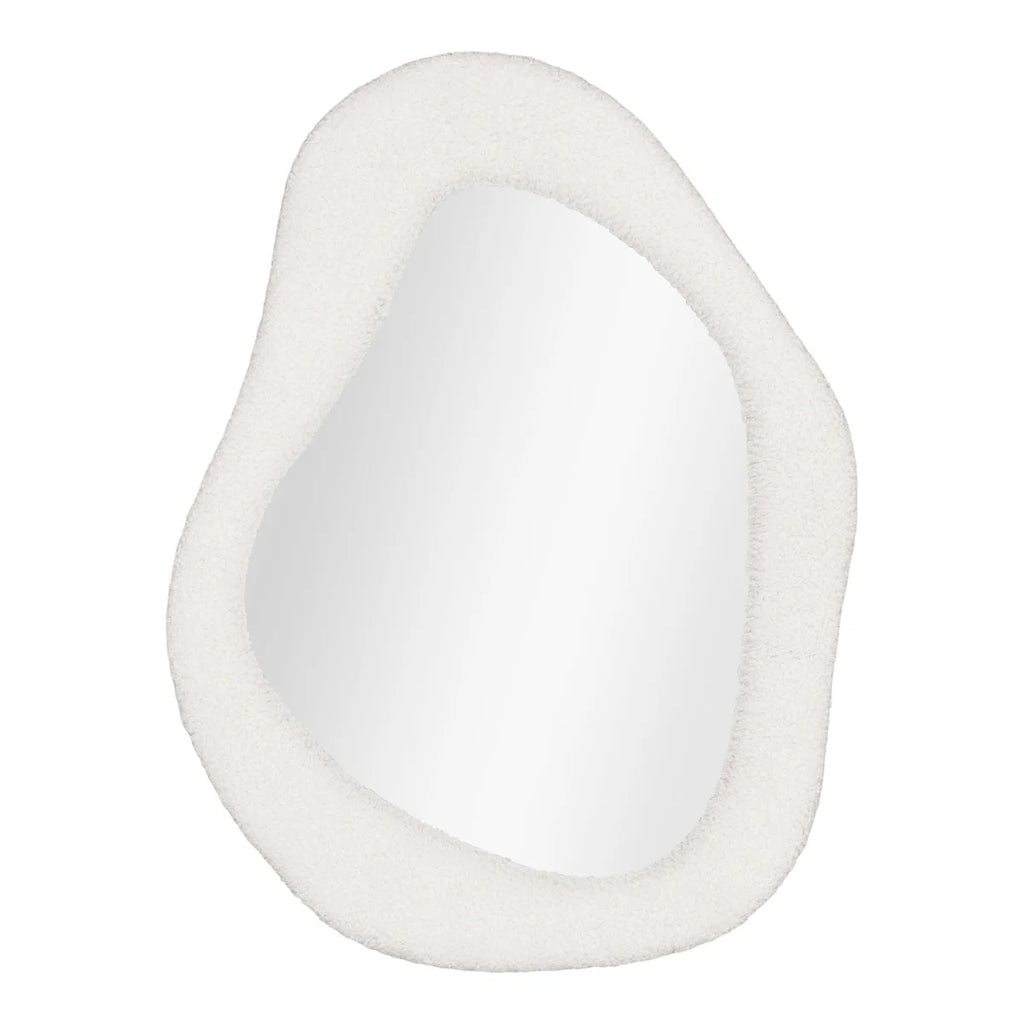 Coussin en plush blanc en forme d’avocat pour le miroir mural organique en verre