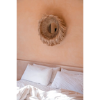 Miroir mural rond en abaca tressé bordure frangée naturel – Ø25 cm