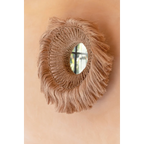 Miroir mural rond en abaca tressé bordure frangée naturel – Ø25 cm