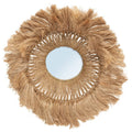 Miroir mural rond en abaca tressé bordure frangée naturel – Ø25 cm
