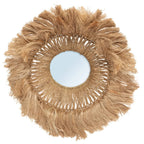 Miroir mural rond en abaca tressé bordure frangée naturel – Ø25 cm