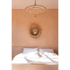 Miroir mural rond en abaca tressé bordure frangée naturel – Ø25 cm