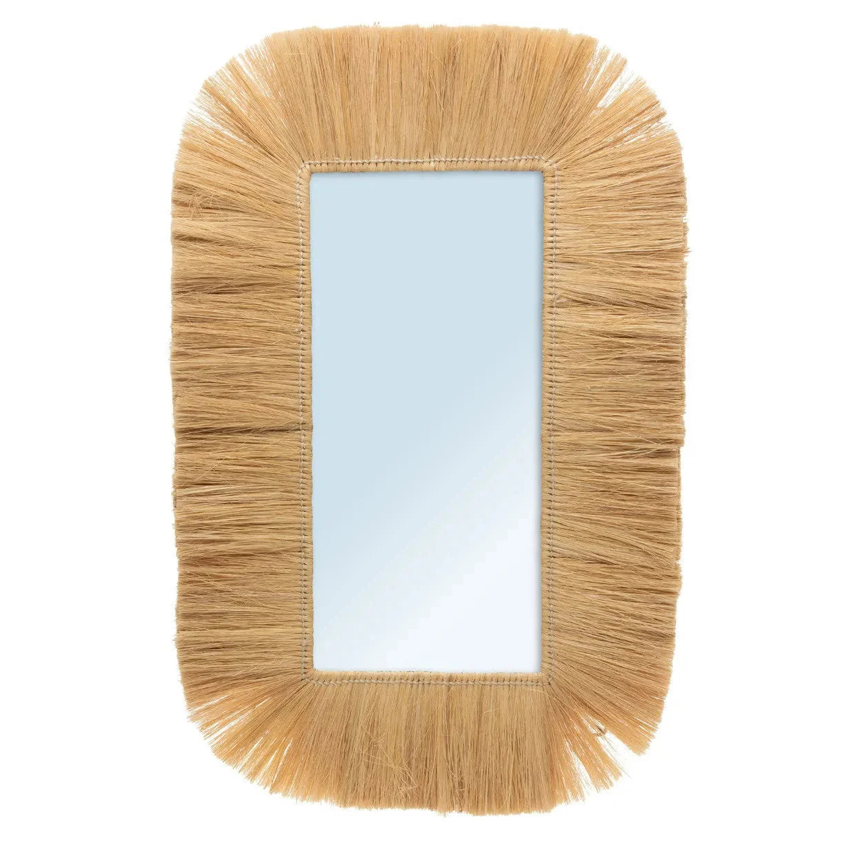 Miroir mural rectangle avec cadre en fibres naturelles à franges, diamètre 62 cm