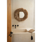 Miroir mural rond en fibres naturelles tressées couleur naturelle – Ø60 cm