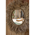 Miroir mural rond en fibres naturelles tressées couleur naturelle – Ø60 cm