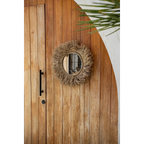 Miroir mural rond en fibres naturelles tressées couleur naturelle – Ø60 cm