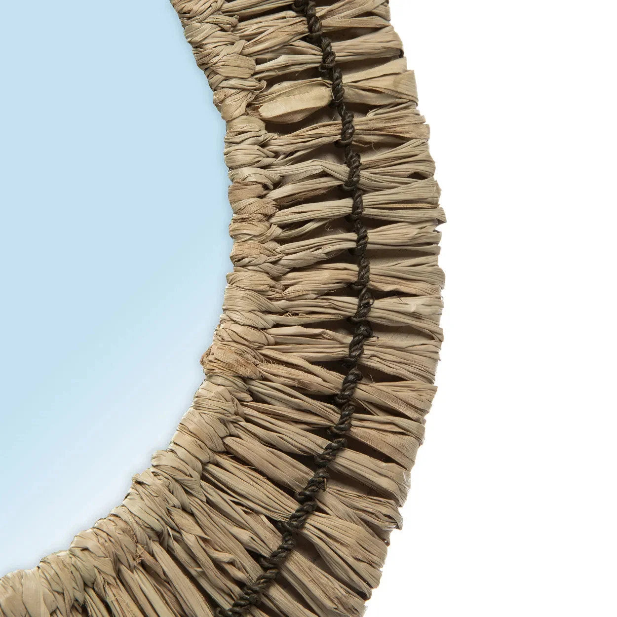 Miroir mural rond en raphia naturel artisanal avec cadre tressé de 31 cm