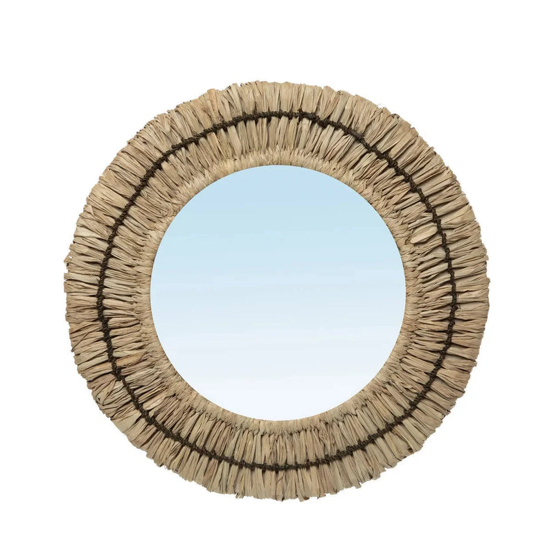 Miroir mural rond en raphia naturel artisanal – Ø31 cm