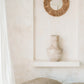 Miroir mural rond en raphia naturel et coquillages 60 cm