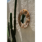 Miroir mural rond avec cadre en raphia naturel et coquillages, 60 cm
