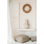 Miroir mural rond avec cadre en raphia naturel et coquillages, 60 cm