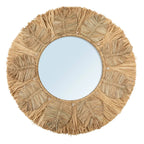 Miroir mural rond en raphia naturel avec coquillages, 60 cm, décoration bohème