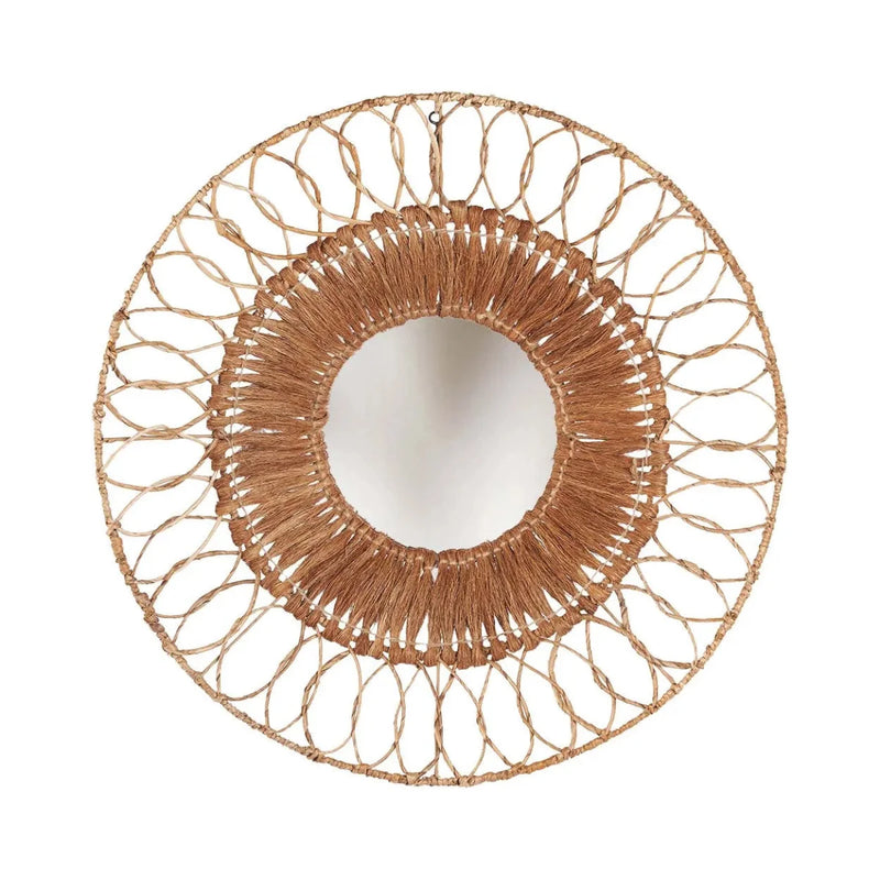 Miroir mural rond en rotin tressé naturel ajouré – Ø80 cm