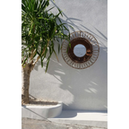 Miroir mural rond en rotin tressé naturel ajouré – Ø80 cm