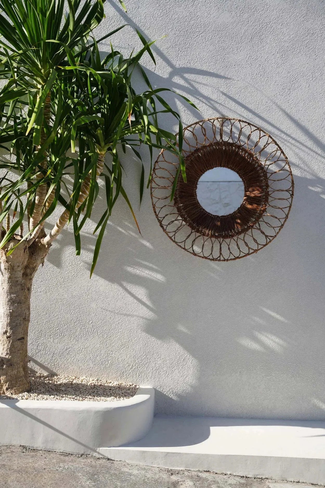 Miroir mural rond en rotin tressé naturel ajouré – Ø80 cm