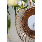 Miroir mural rond en rotin tressé naturel ajouré – Ø80 cm