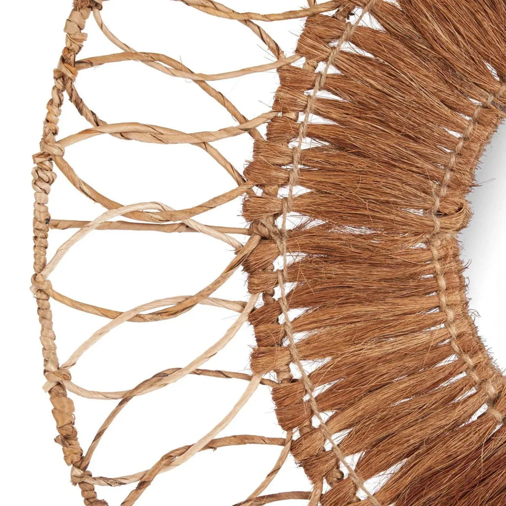 Miroir mural rond en rotin tressé naturel ajouré – Ø80 cm