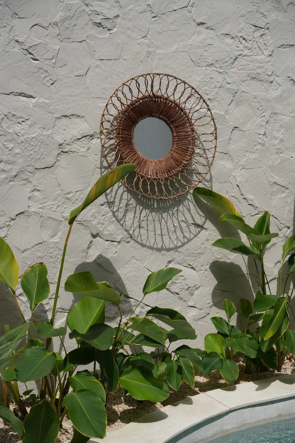 Miroir mural rond en rotin tressé naturel ajouré, Ø80 cm Design élégant et lumineux