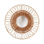 Miroir mural rond en rotin tressé naturel avec motif ajouré Ø80 cm