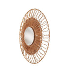Miroir mural rond en rotin tressé naturel avec cadre ajouré, diamètre 80 cm