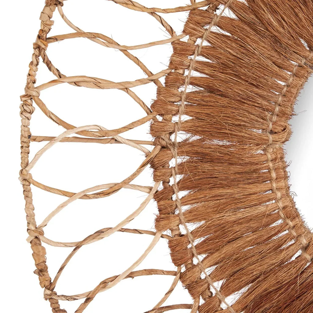 Décoration murale en rotin tressé naturel avec motif ajouré, diamètre 80 cm