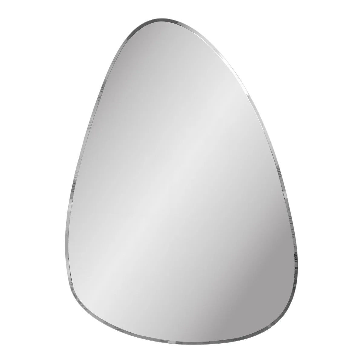 Miroir mural en verre en forme organique avec bordure en argent et design moderne