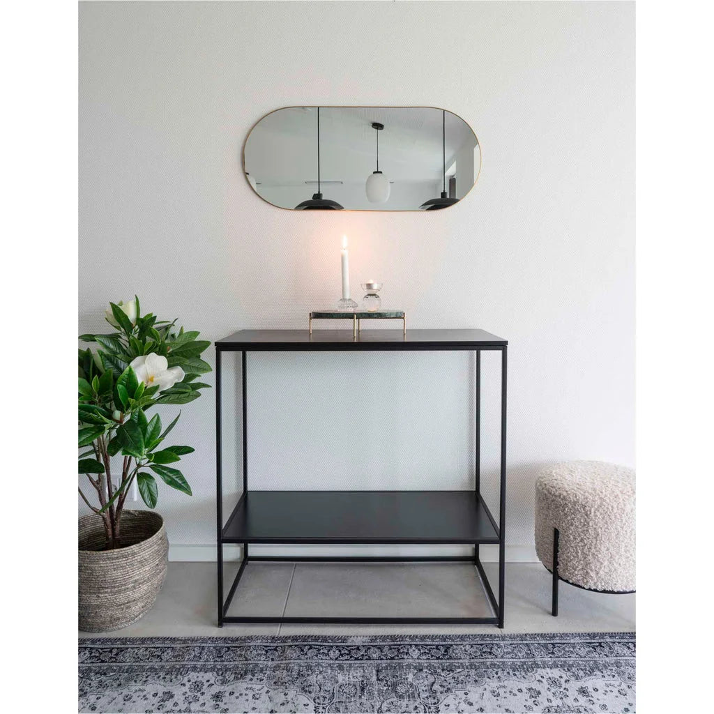 Console en métal noir avec finition laiton pour la décoration moderne Miroir ovale