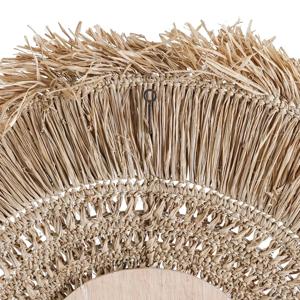 Miroir en raphia naturel rond 70 cm avec franges artisanales