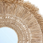 Miroir en raphia naturel rond 70 cm avec franges artisanales