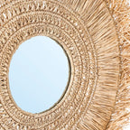Miroir en raphia naturel rond 70 cm avec franges artisanales