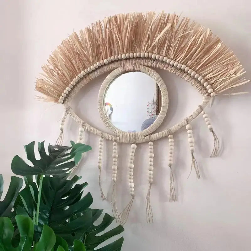 miroir raphia œil vue de face