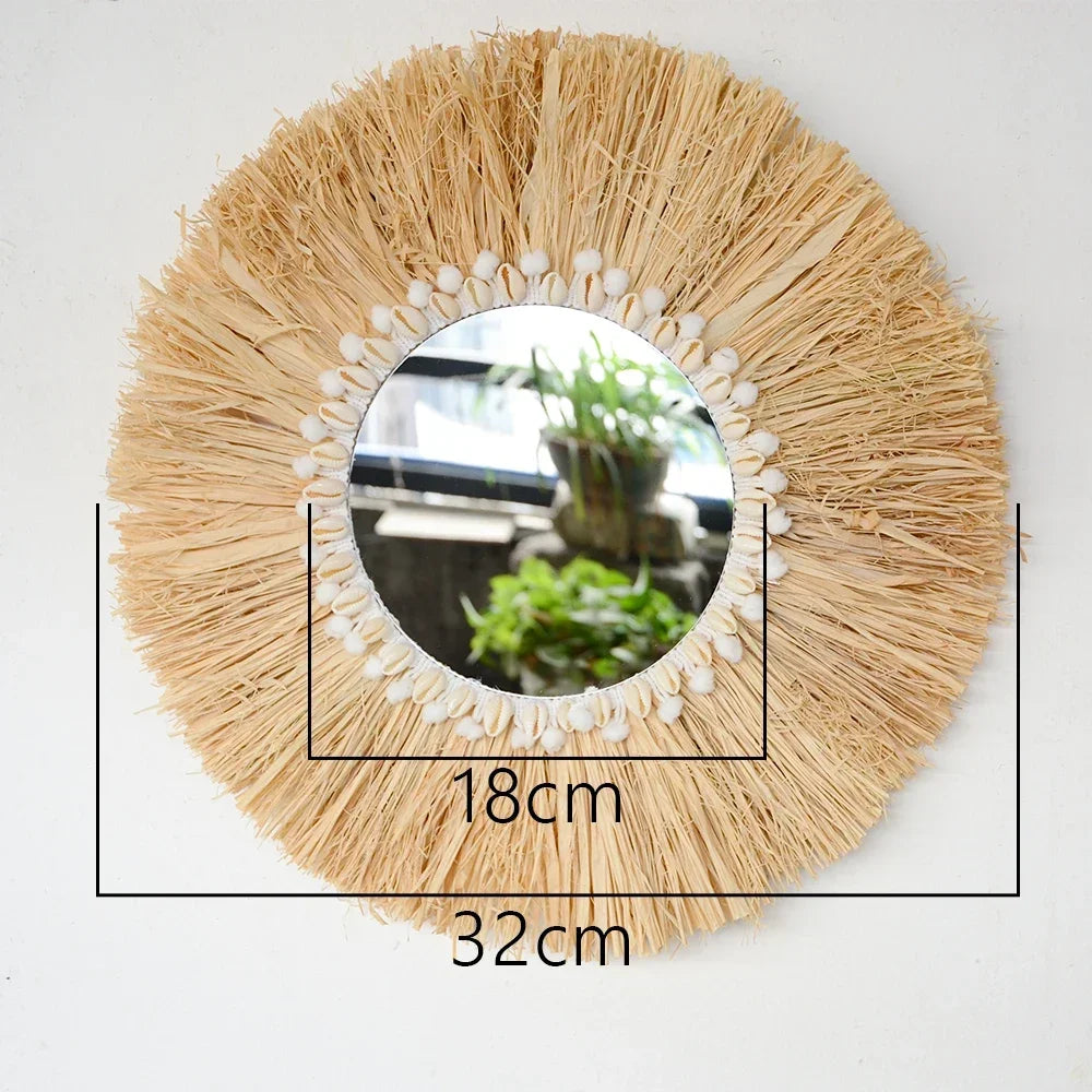 Dimensions du miroir raphia rond