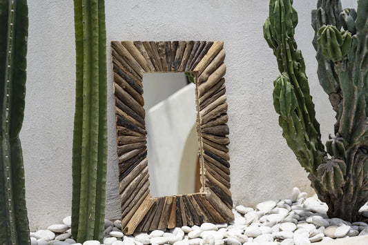 Miroir rectangulaire en bois flotté naturel 60x41 cm