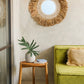 Miroir rond 75 cm en raphia et coquillages naturel blanc