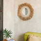 Miroir rond 75 cm en raphia et coquillages naturel blanc