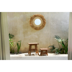 Miroir rond 75 cm en raphia et coquillages naturels blancs avec franges pour décoration intérieure